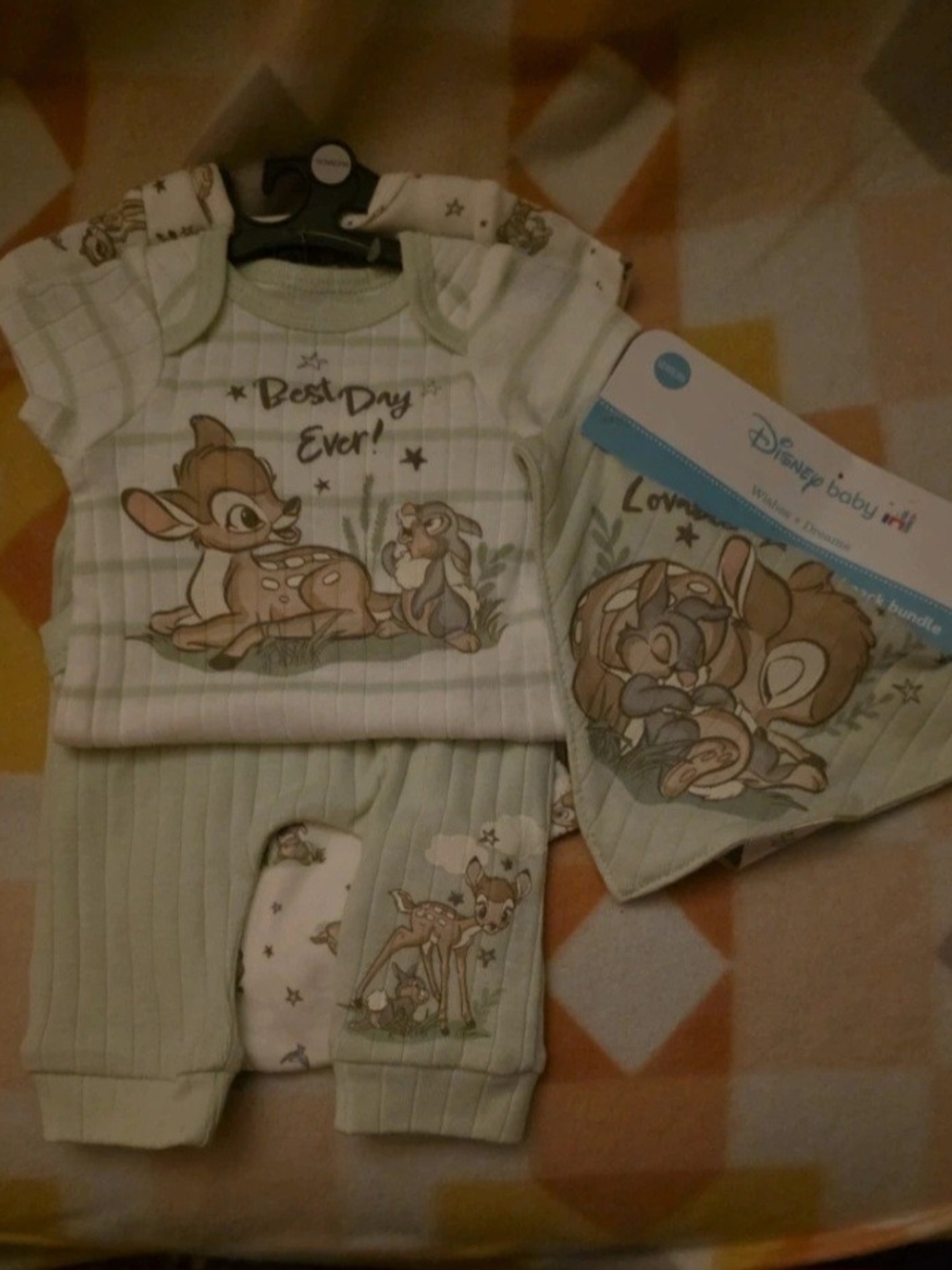 Disney Green Bambi & Thumper Kids Pajama Set with Bib